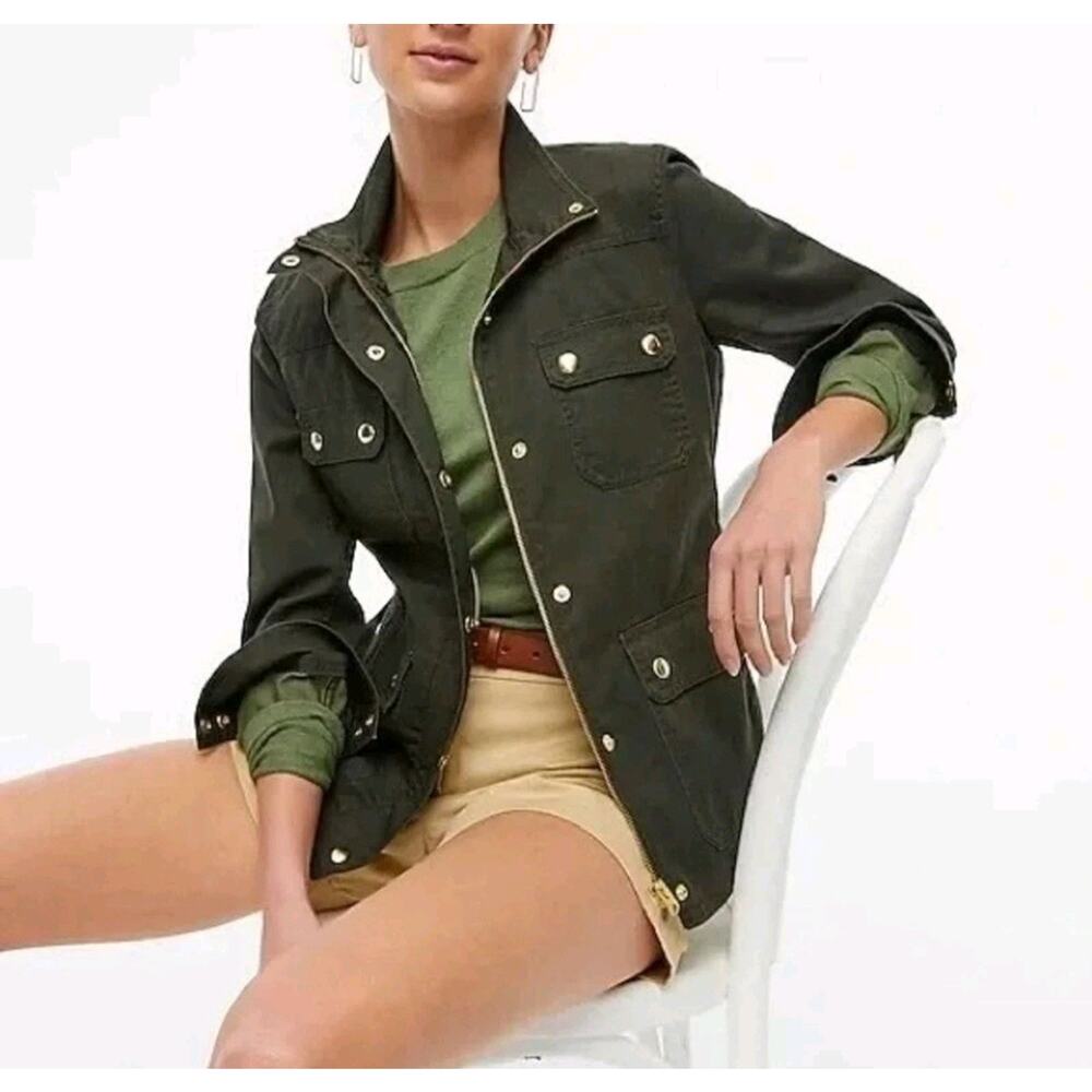 J.Crew Resin-Coated Twill Field Jacket Women’s Moss Green NOWT